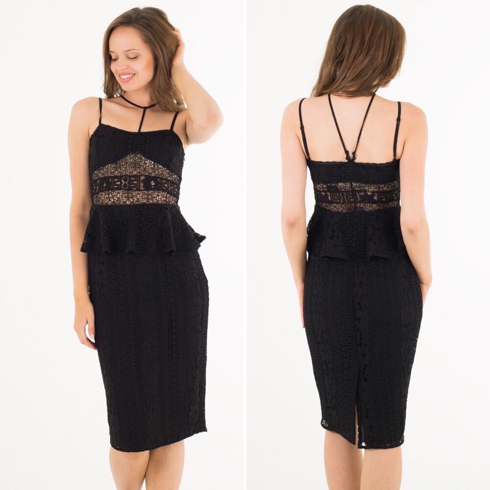 NWT Marciano Guess Black Lace Spaghetti Strap Dress Cut Out Size 42/ M Cocktail